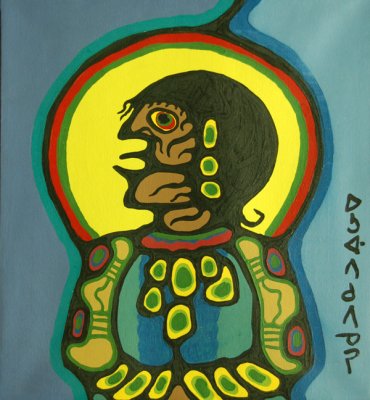 Figurative “Shaman of the Sun” by Norval Morrisseau – oil on canvas.