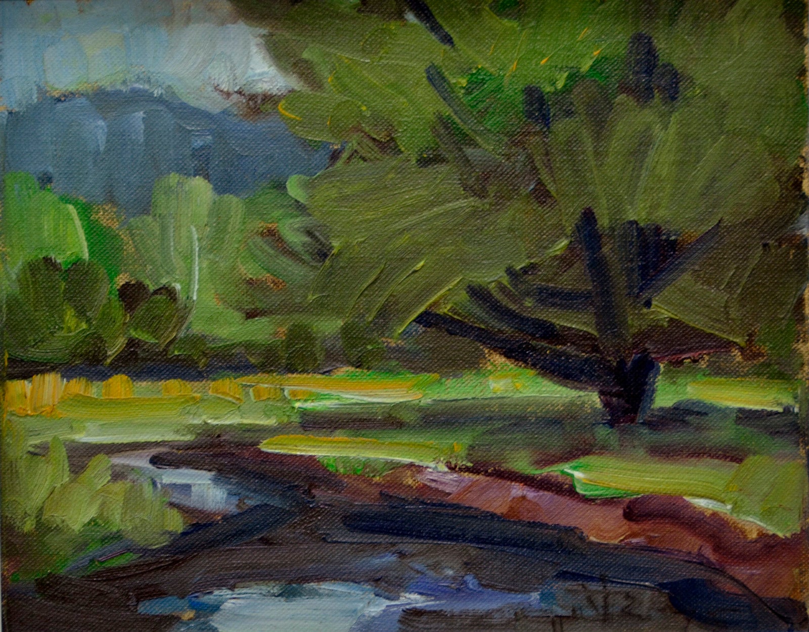 Landscape “By The Stream” by Leo Ayotte – oil on board.