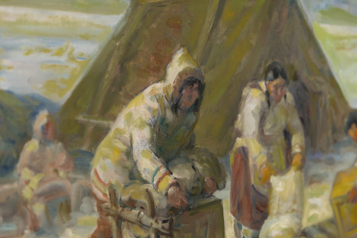 Adam Sherriff Scott, "Unloading The Sled, Baffin Island," detail view, oil on canvas