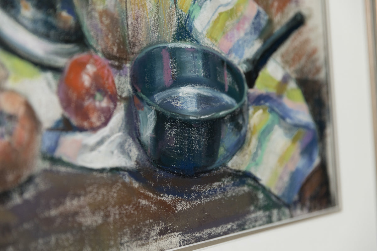 Armand Tatossian, "Still Life With Pot," detail view, pastel on paper