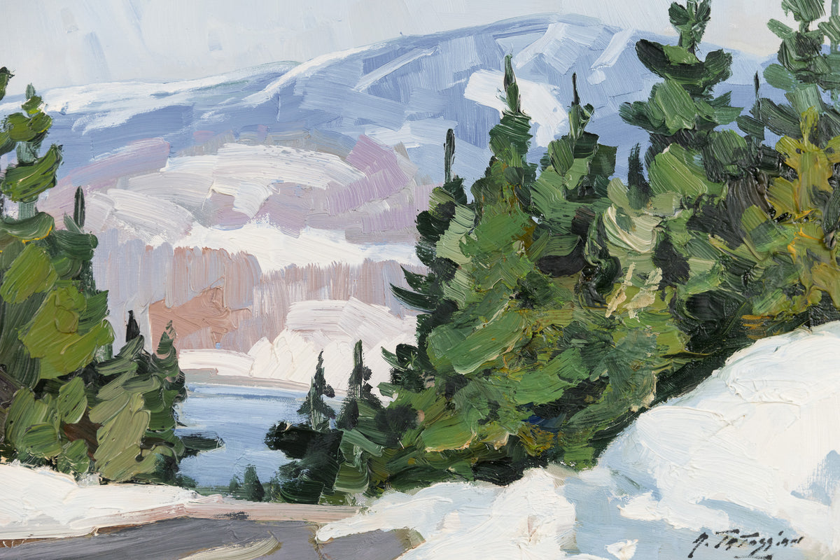 Armand Tatossian, "Winter Road To The Mountains," detail view, oil on canvas