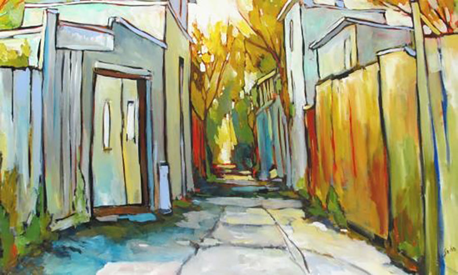Cityscape “Ruelle A L'Ecurie” by Sacha Barrette – acrylic on canvas.