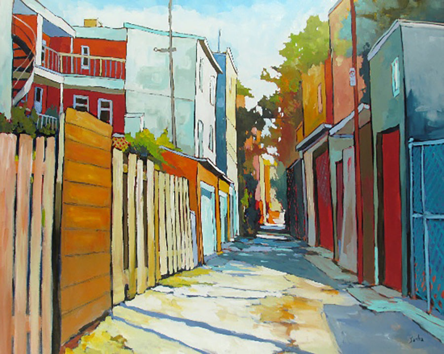 Cityscape “Ruelle Large Et Profonde” by Sacha Barrette – acrylic on canvas.