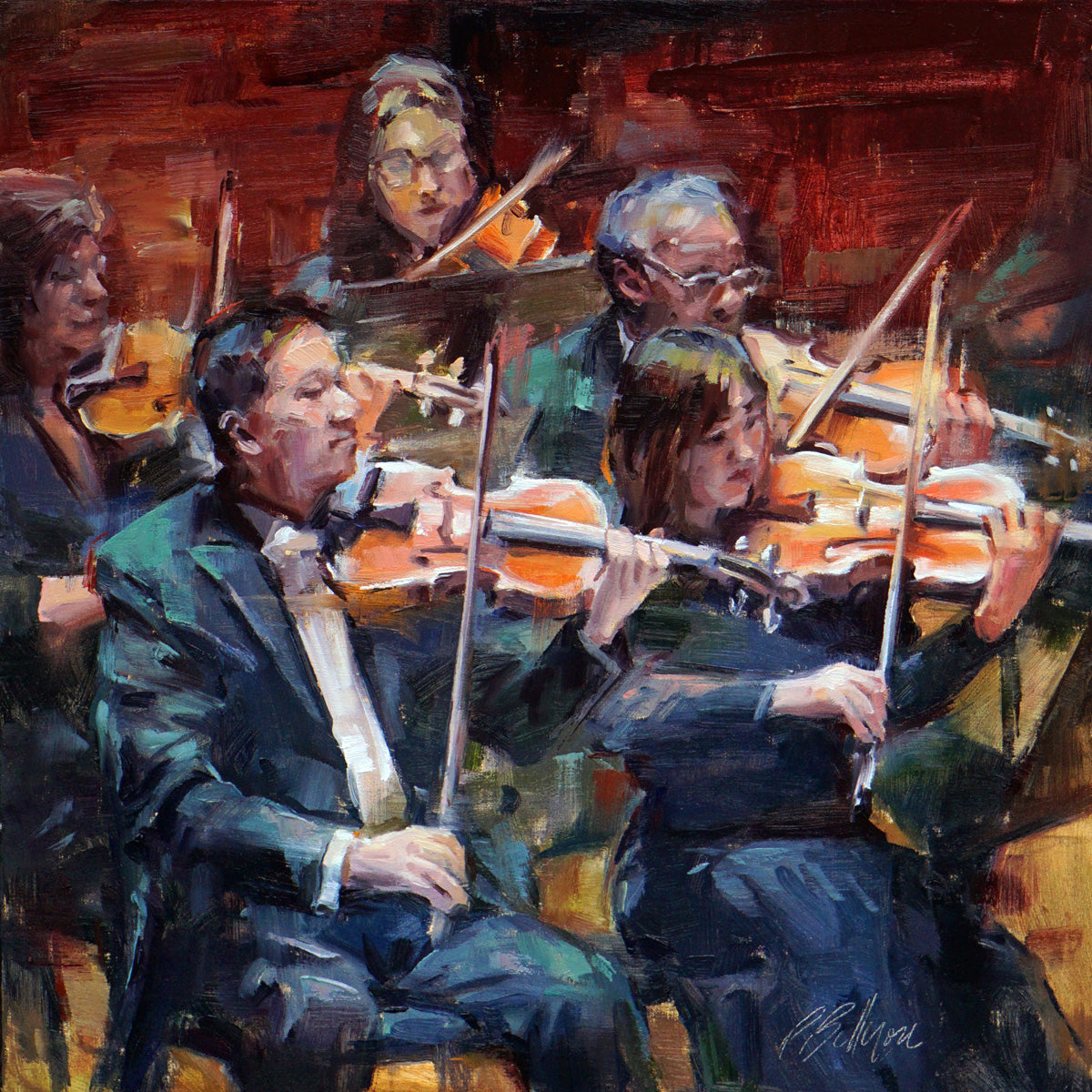 Musical “Serenade For Strings” by Patricia Bellerose – oil on panel.