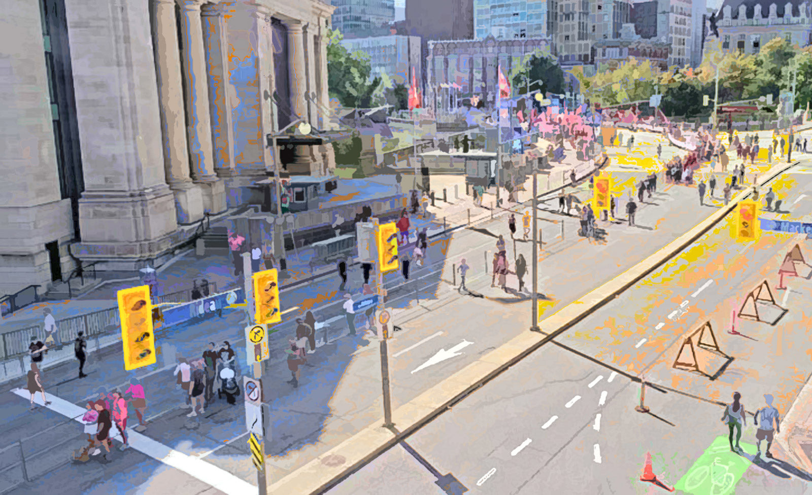 Cityscape “Army Run #2” by Martin Brooks – digital print on paper.