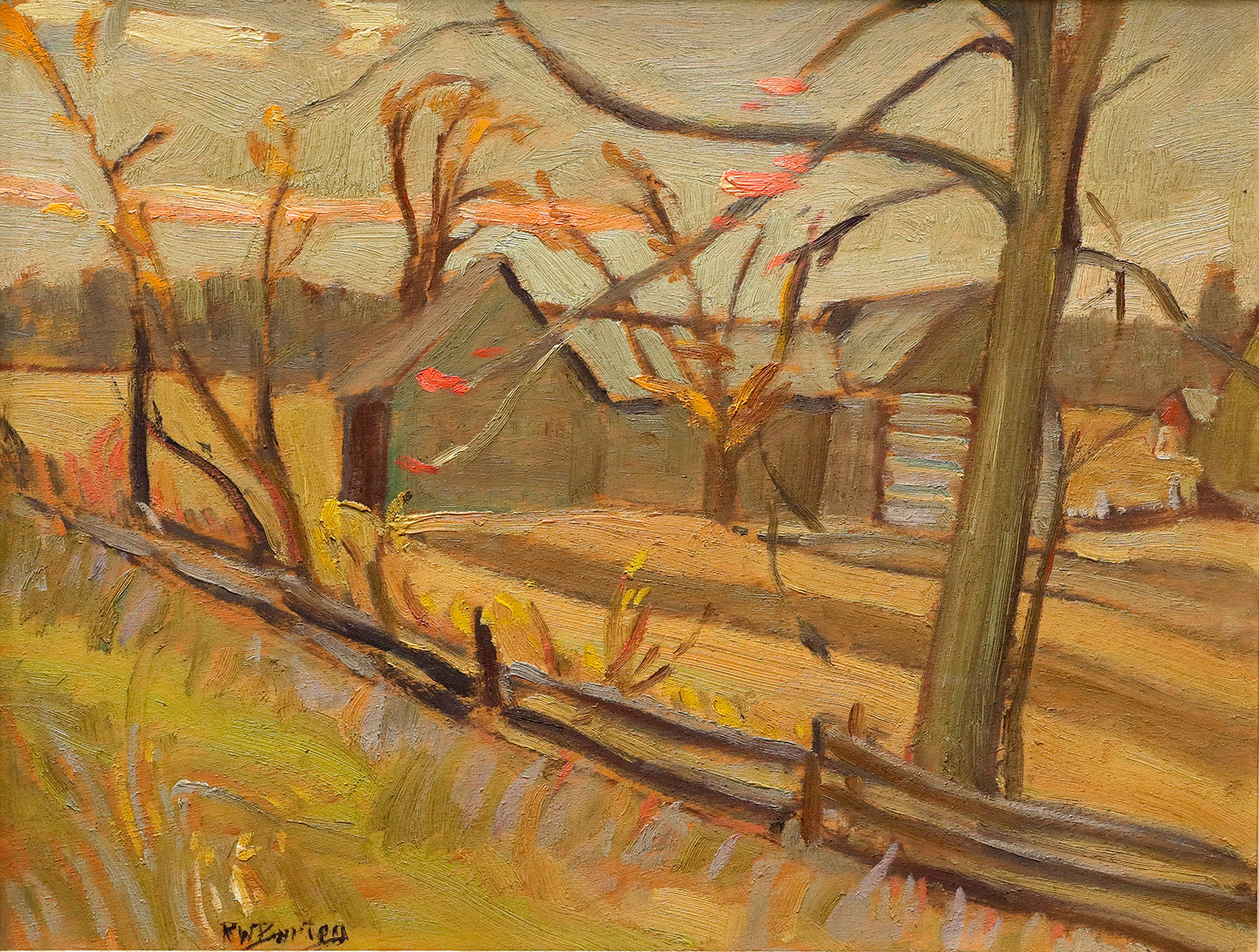 Landscape “Farm In Later Fall West Of Ottawa” by Ralph Burton – oil on board.