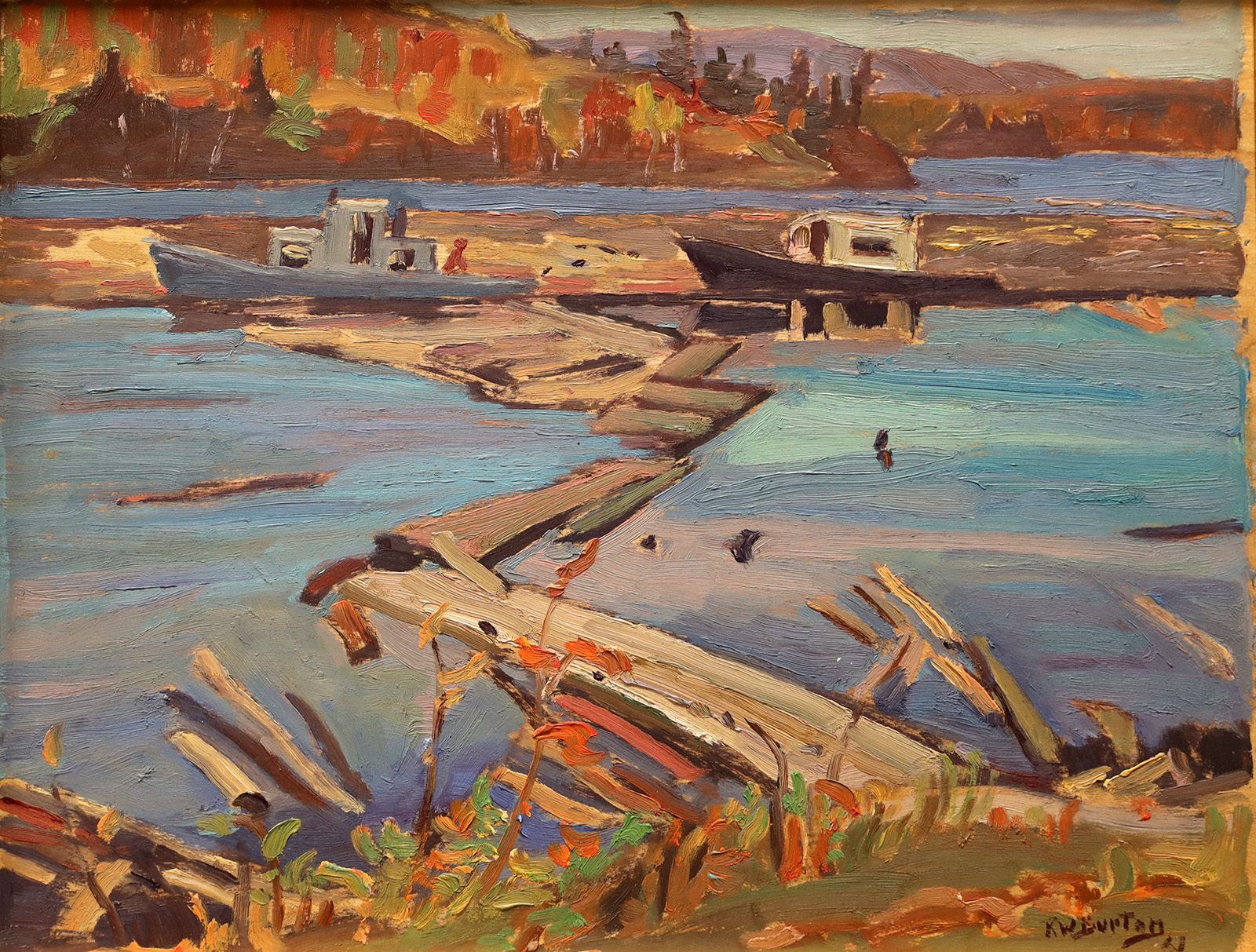Landscape “Joy Boats” by Ralph Burton – oil on panel.