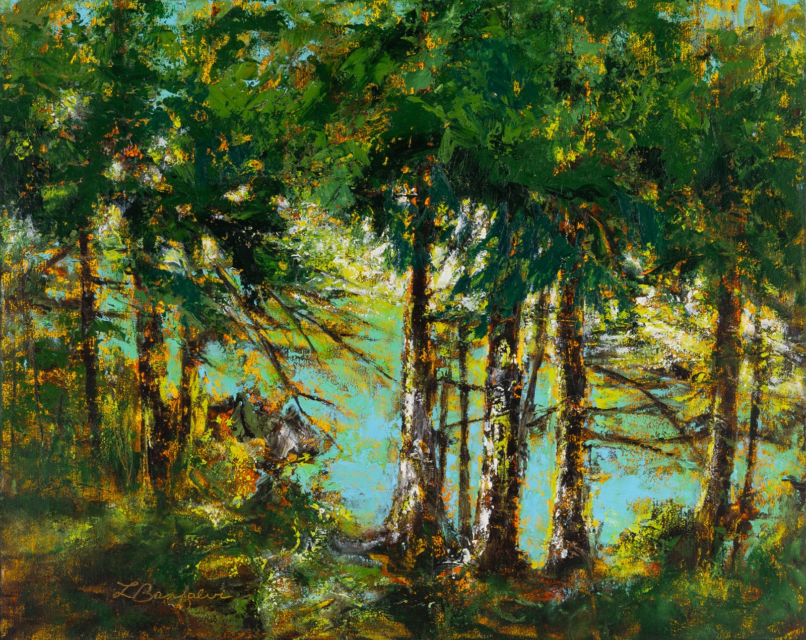 Landscape “Inner Peace” by Linda Banfalvi – mixed media on panel.