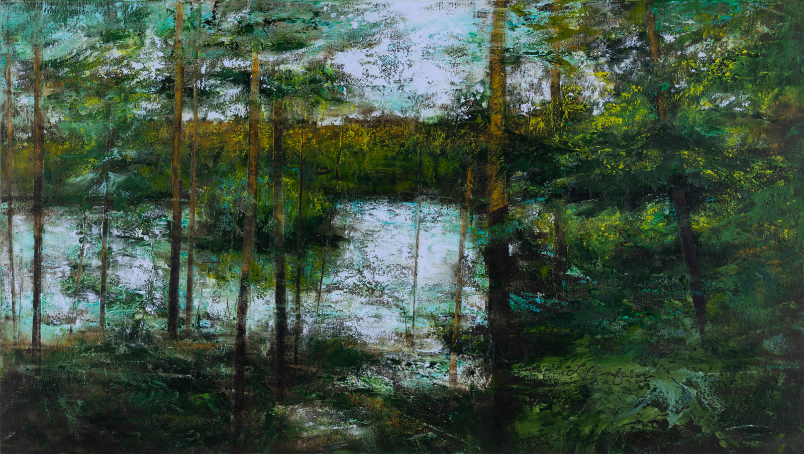 Landscape “Evening Peace” by Linda Banfalvi – mixed media on panel.