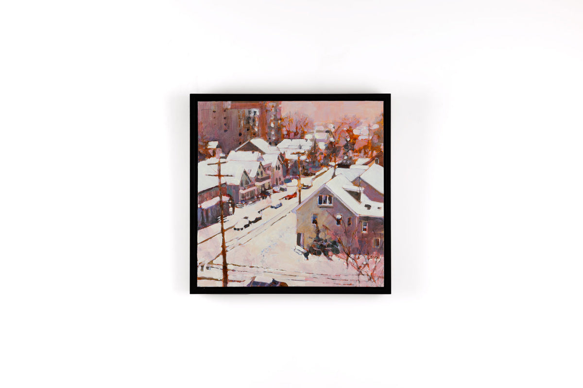 Barbara Ursel, "Winter Afternoon, Cambridge and Primrose," detail view, acrylic on canvas