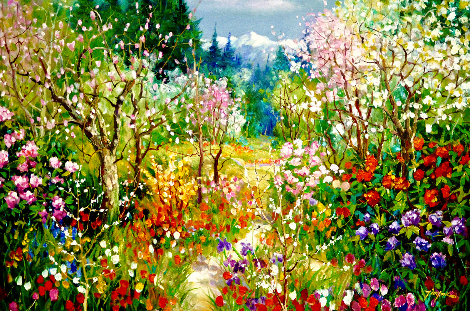 Landscape “Blossoms In Springtime” by Tin Yan Chan – oil on canvas.