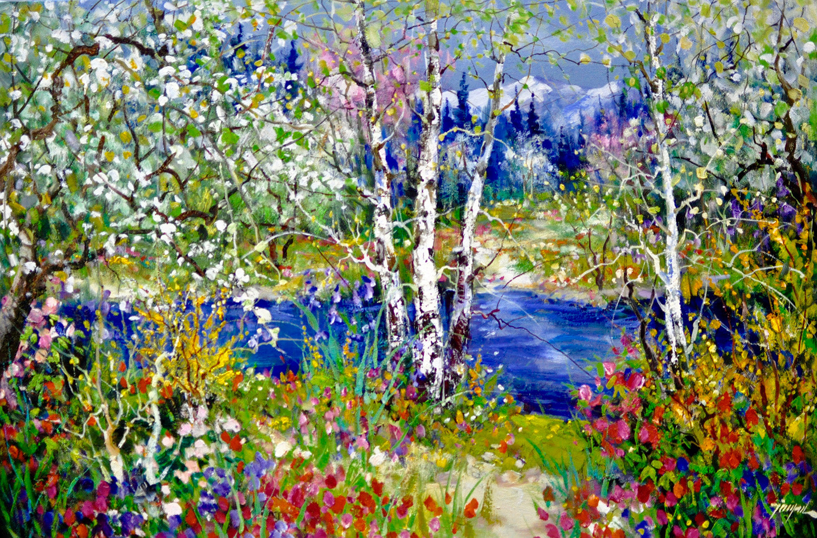 Landscape “Rainbow Of Spring Flowers” by Tin Yan Chan – oil on canvas.