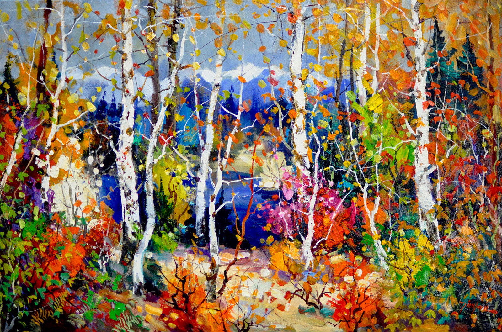 Landscape “Autumn Leaves” by Tin Yan Chan – oil on canvas.