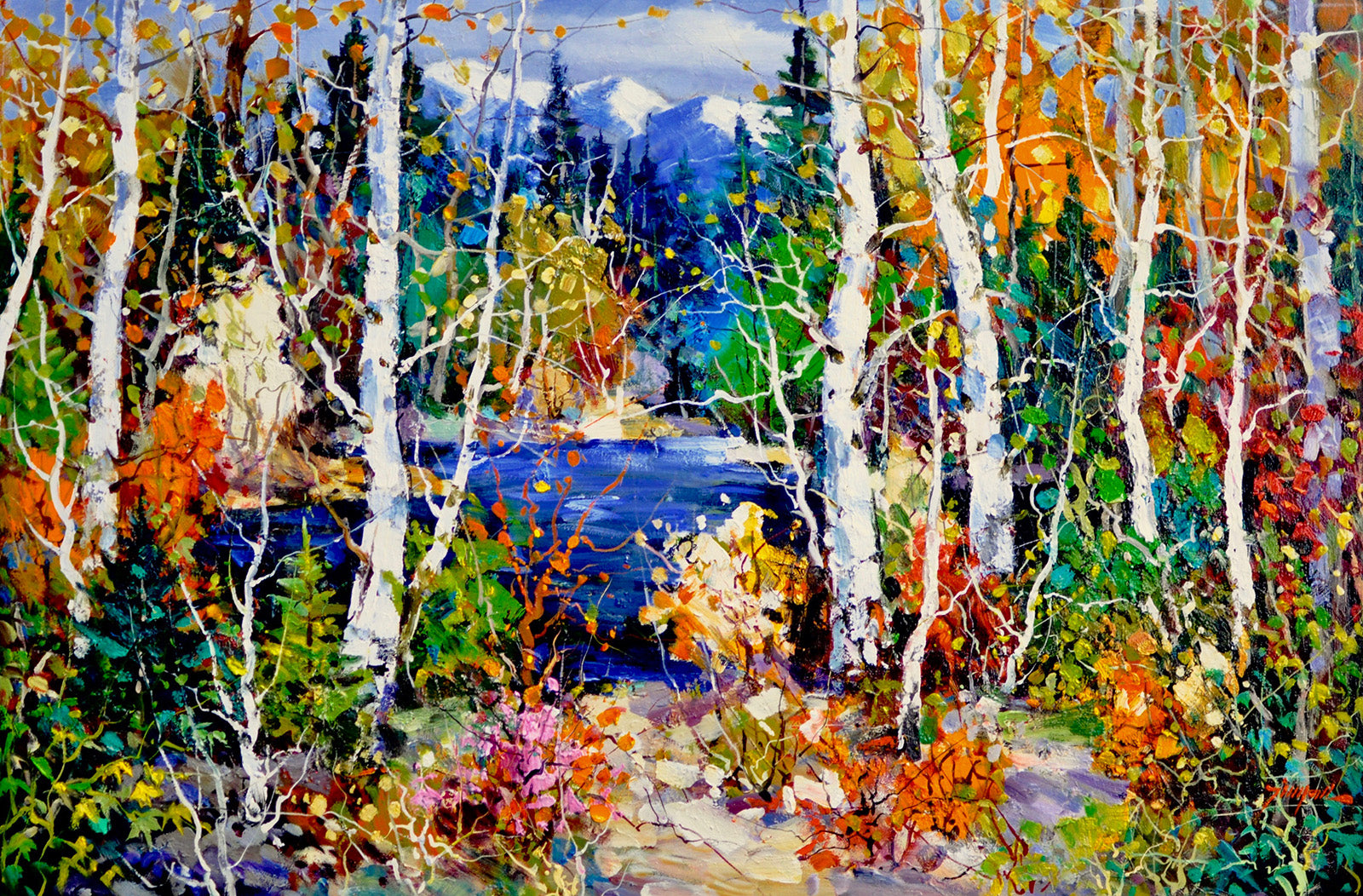 Landscape “Maple & Birch Forest” by Tin Yan Chan – oil on canvas.