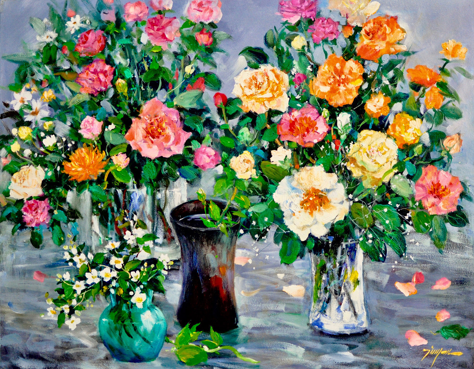 Floral “The Glory Of Roses” by Tin Yan Chan – oil on canvas.
