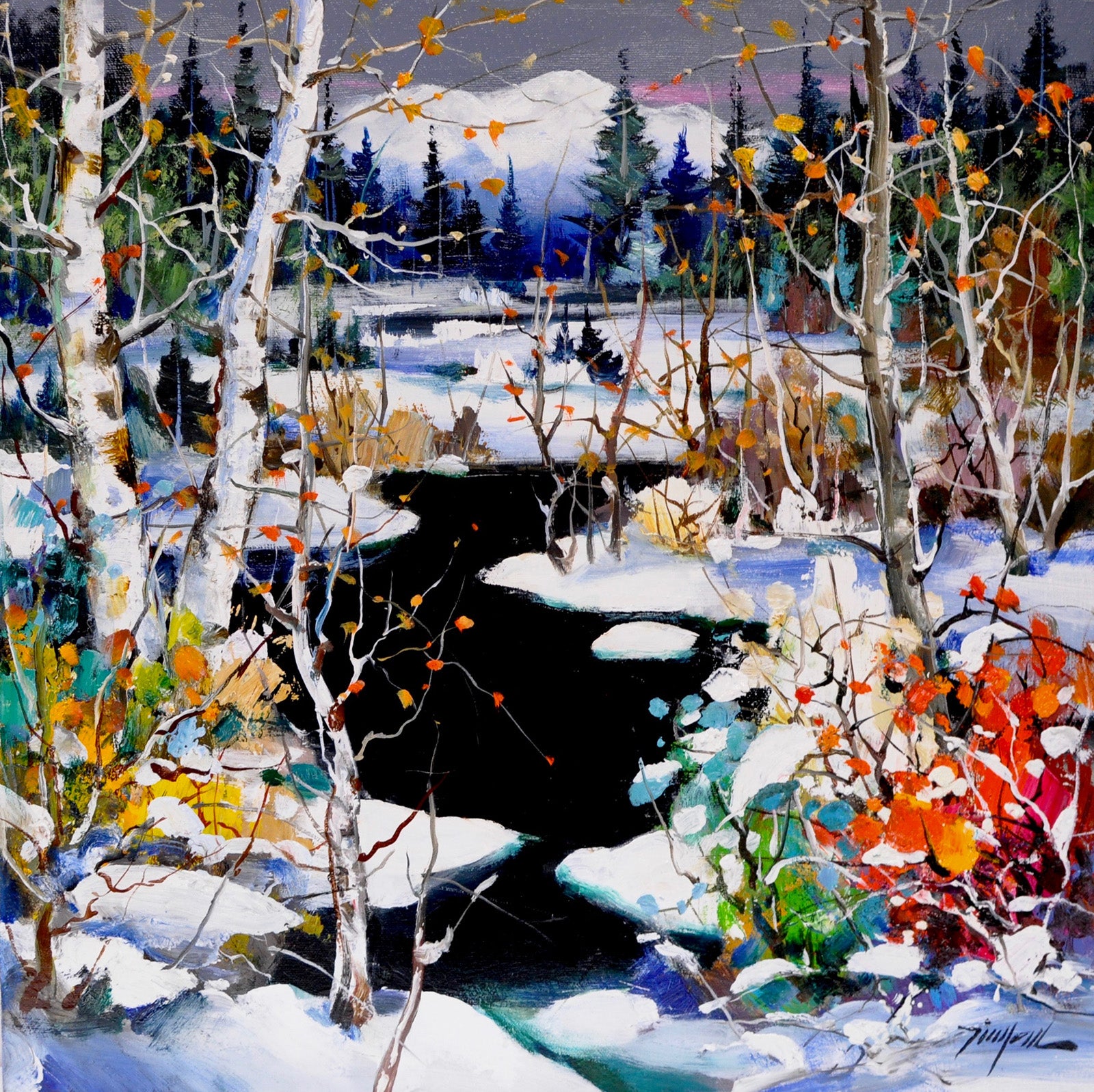 Landscape “Fresh Snowfall” by Tin Yan Chan – oil on canvas.
