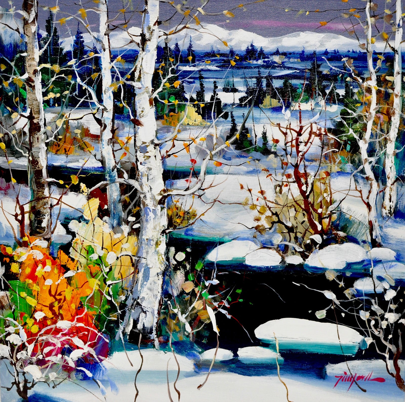 Landscape “Melting Snow” by Tin Yan Chan – oil on canvas.