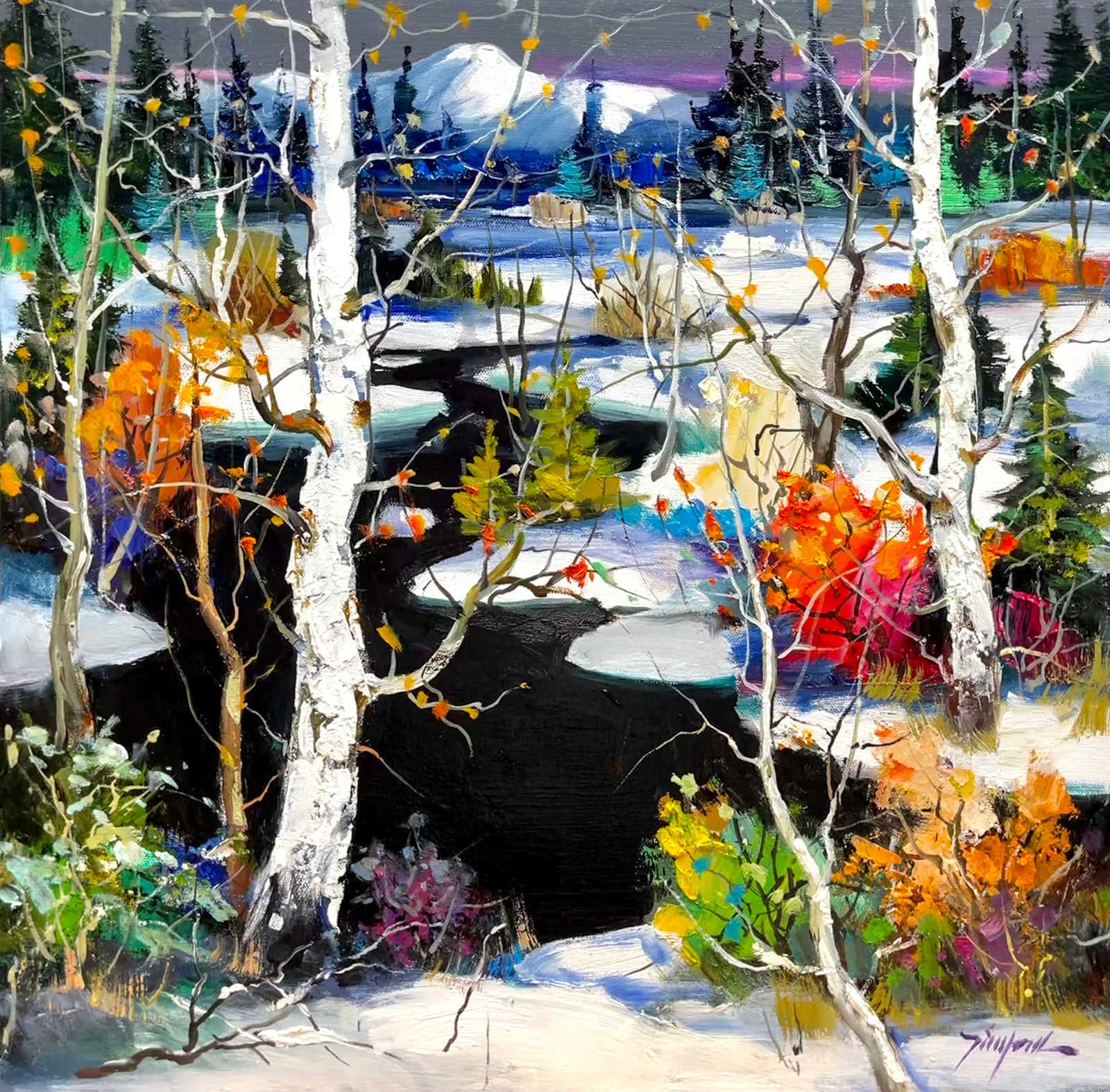 Landscape “Splendid Winter Scene” by Tin Yan Chan – oil on canvas.