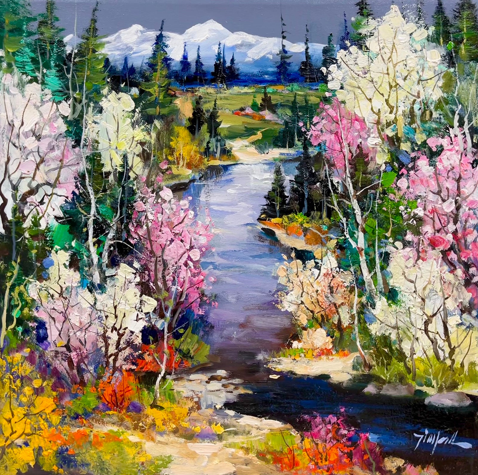 Landscape “Glory Of Spring” by Tin Yan Chan – oil on canvas.
