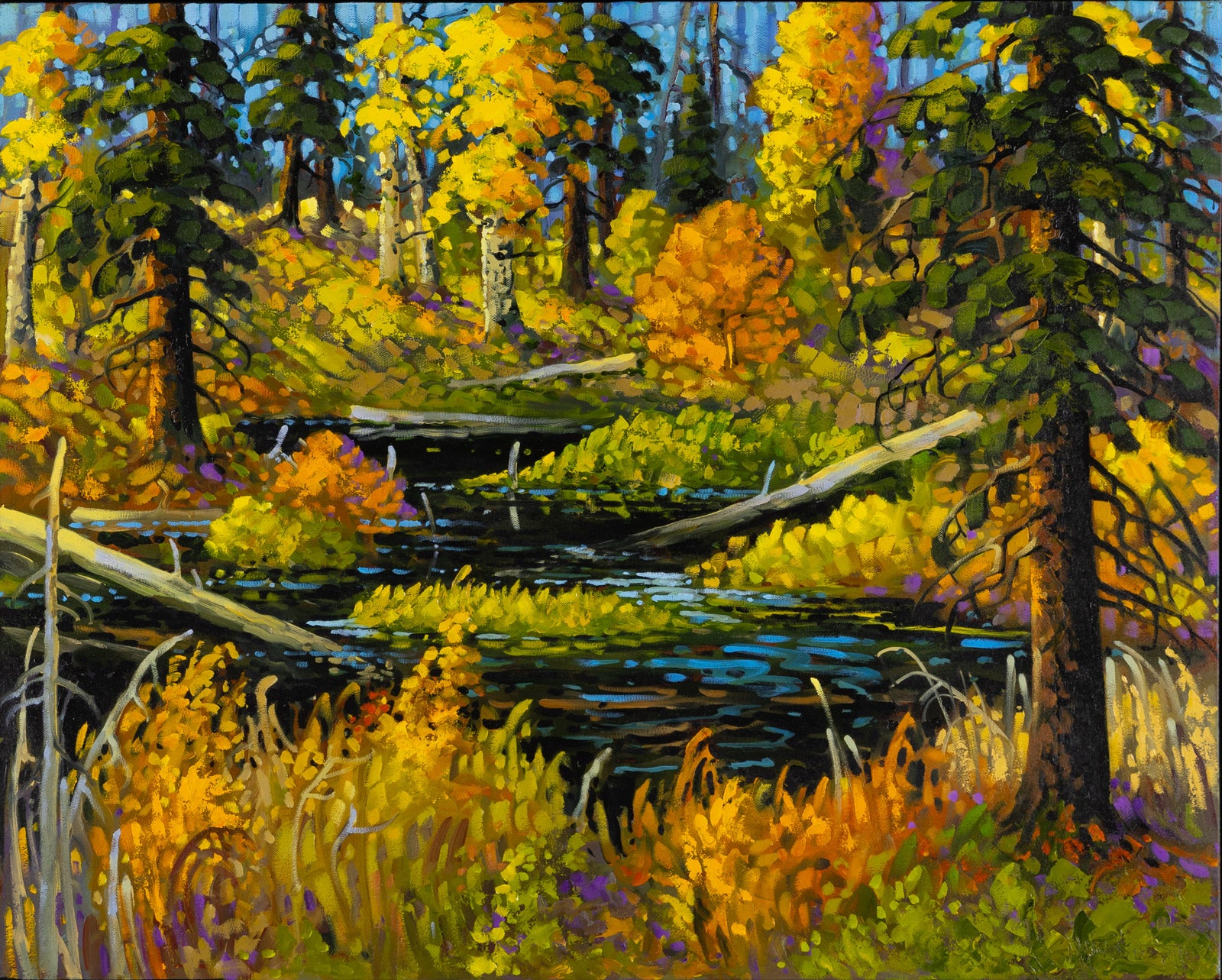 Landscape “Forest Pond, Autumn” by Rod Charlesworth – oil on canvas.