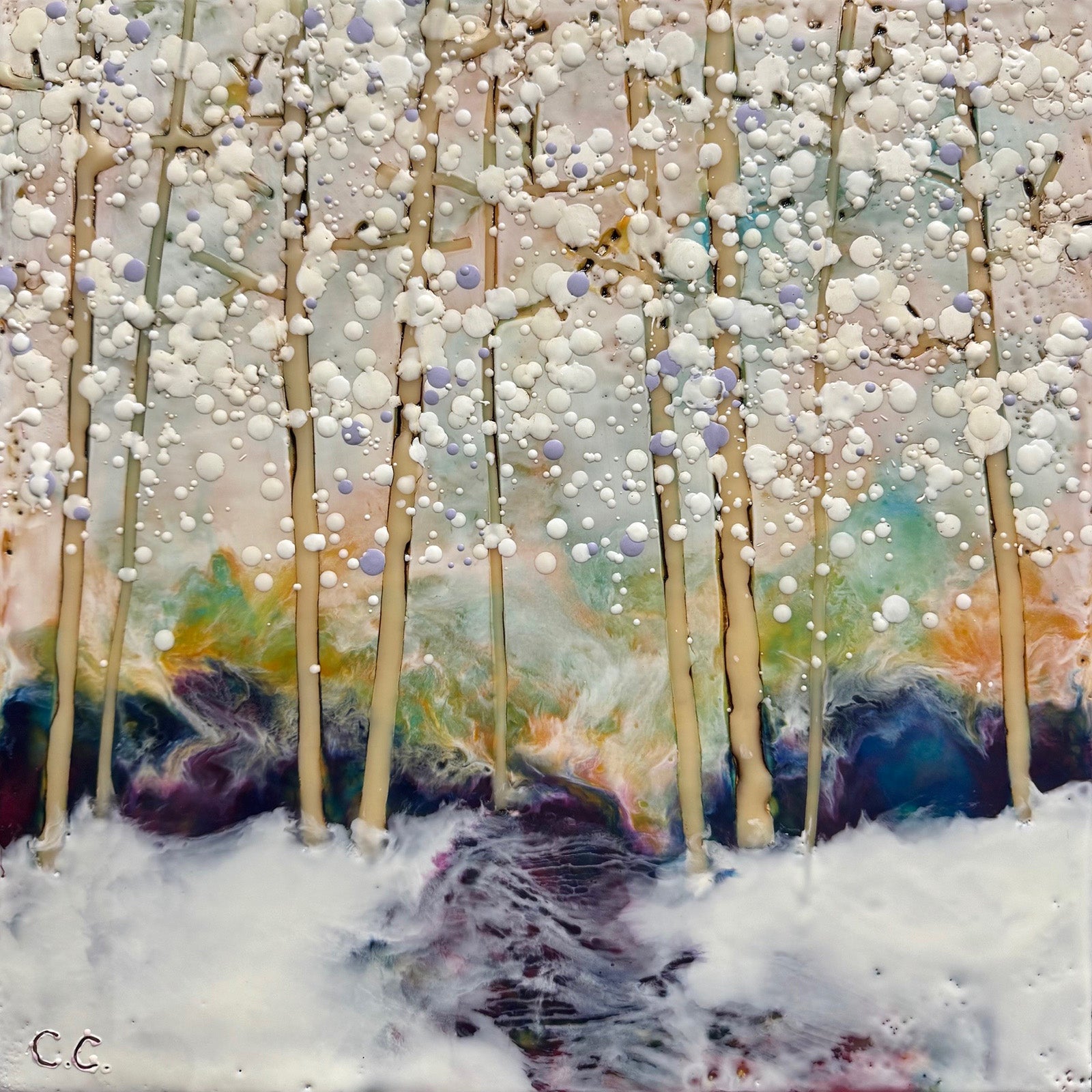 Landscape “Follow Me” by Catharine Clarke – encaustic on panel.