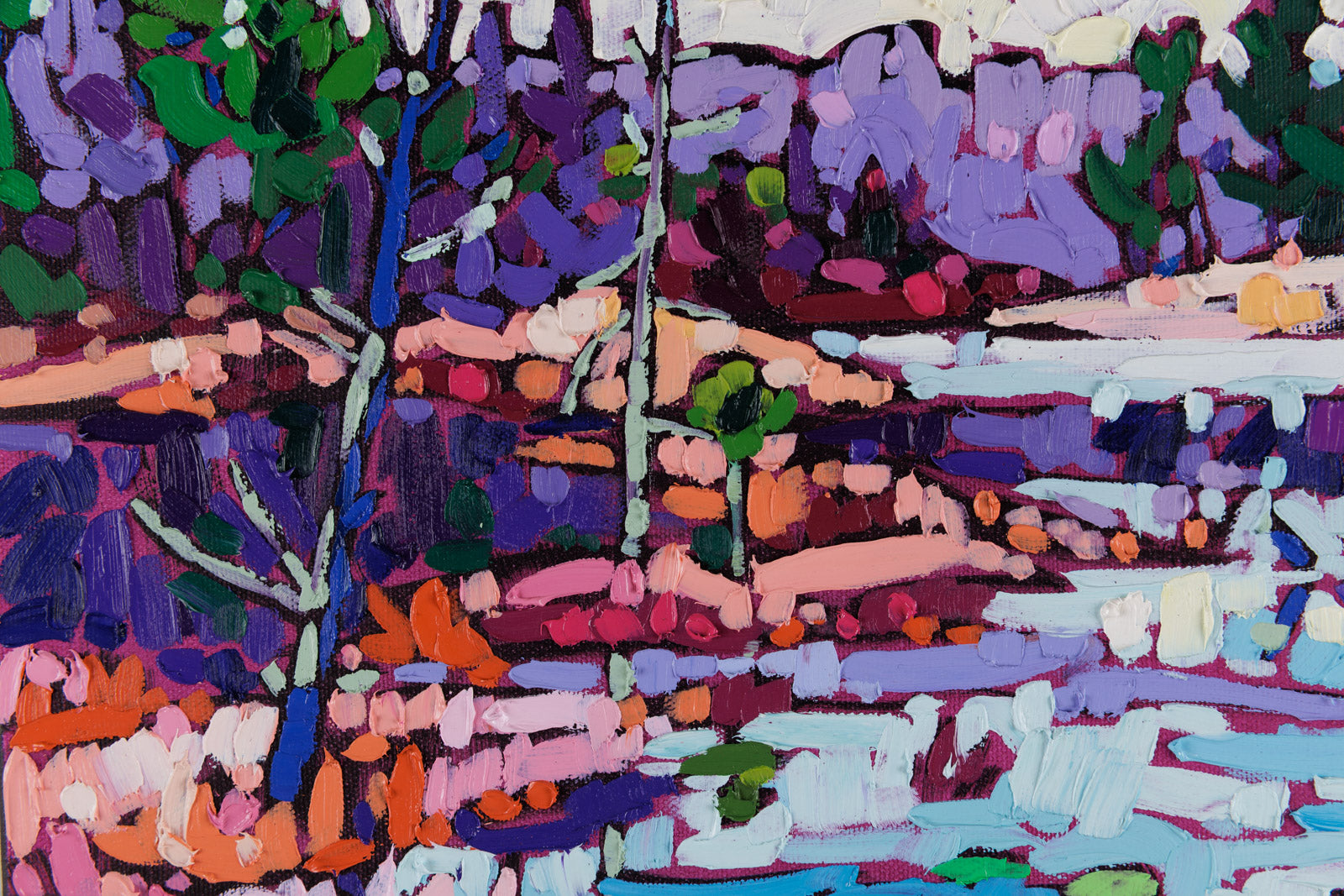 Colorful abstract painting with various shapes and patterns