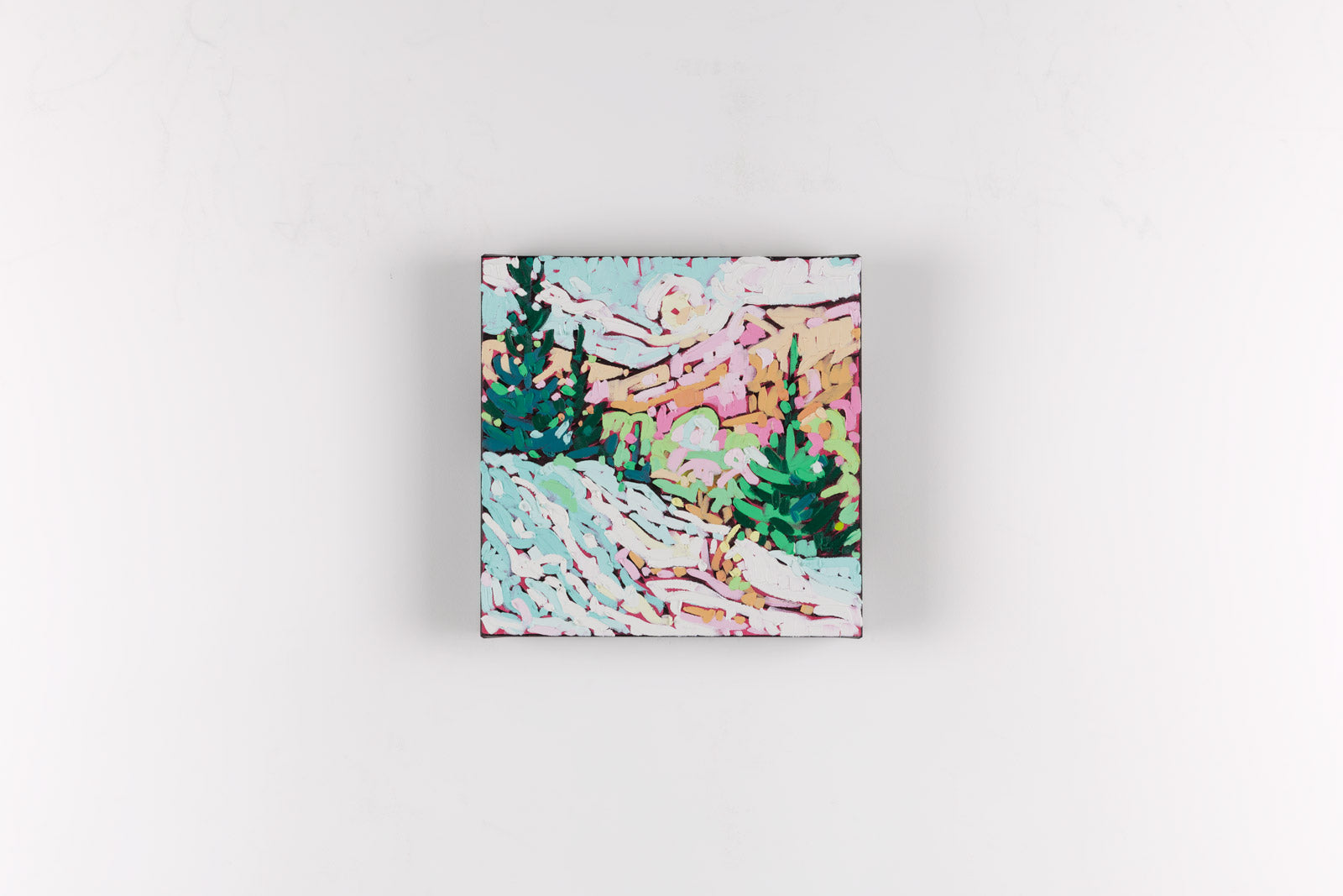 Square painting with a nature-themed design on a white background