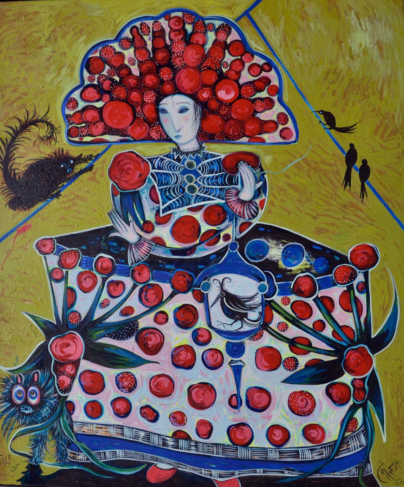 Figurative “The Lady In Red” by Toller Cranston – oil on canvas.