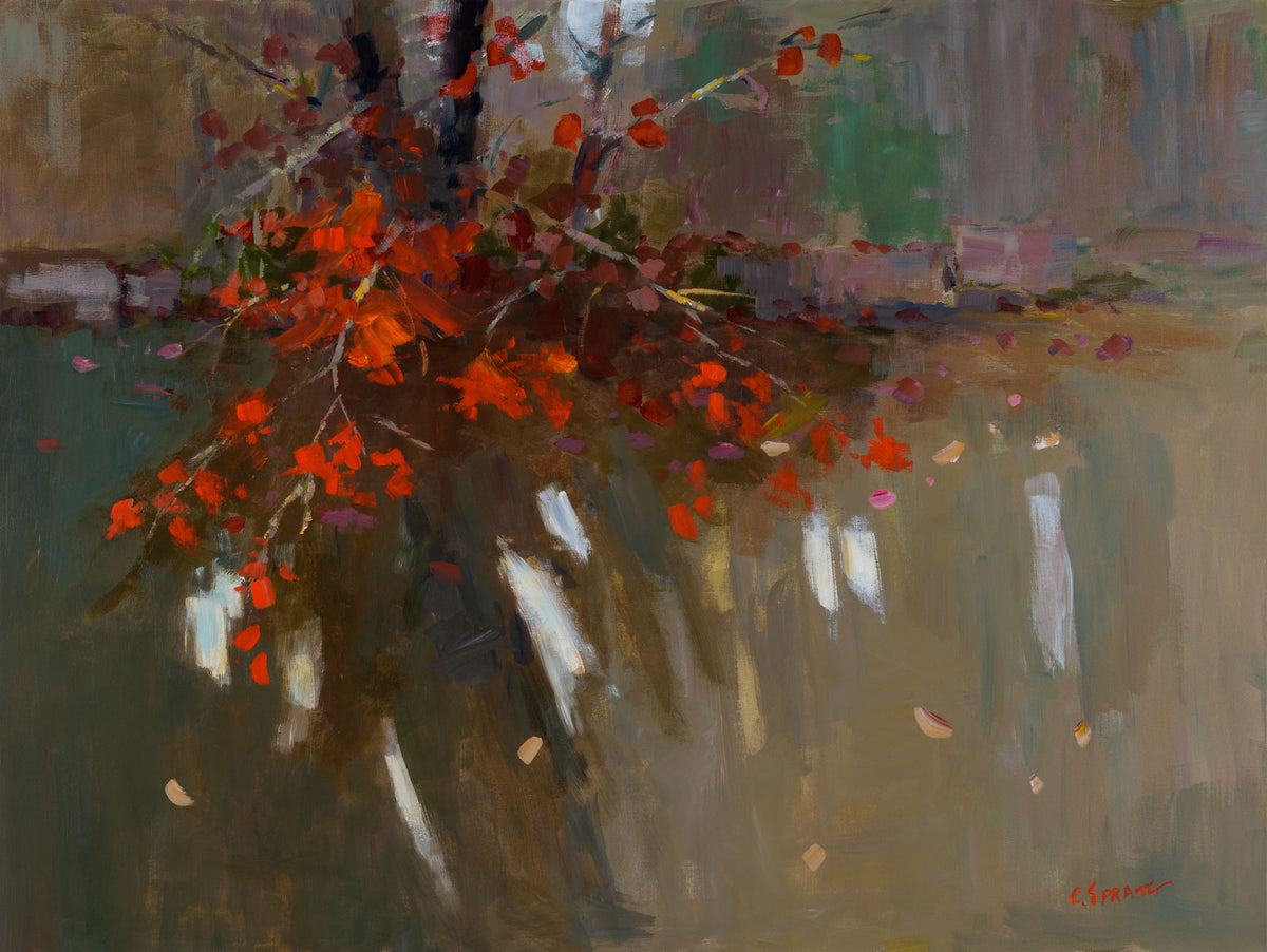 Charles Spratt, "Early Signs Of Winter," oil on canvas, 30 x 40 in, contemporary landscape painting with snow