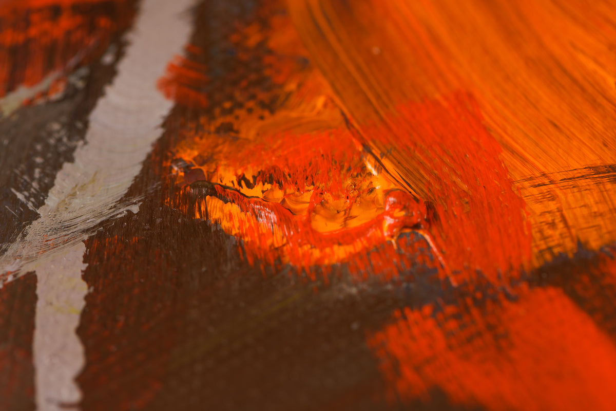 Charles Spratt, "Early Signs Of Winter," detail view, oil on canvas
