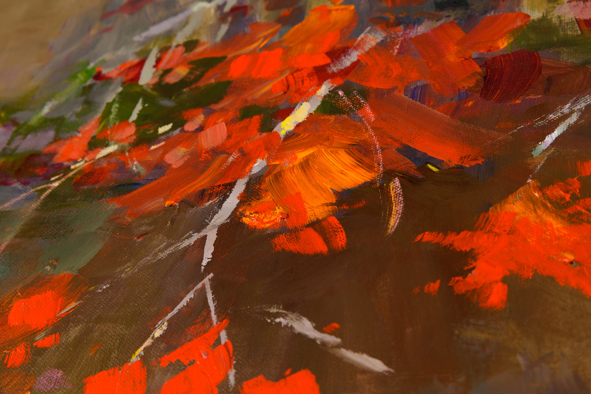 Charles Spratt, "Early Signs Of Winter," detail view, oil on canvas