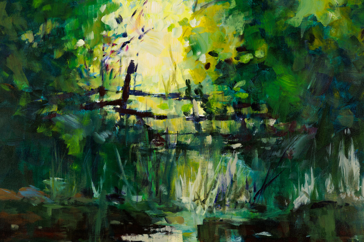 Charles Spratt, "Catch The Light," detail view, oil on canvas