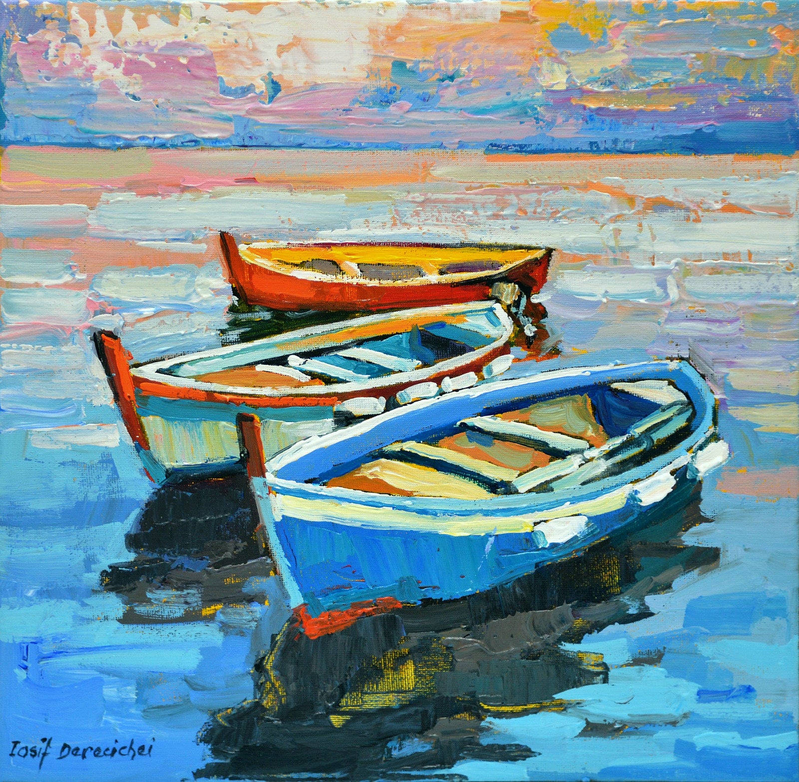 Landscape “Boats In The Mediterranean” by Iosif Derecichei – acrylic on canvas.