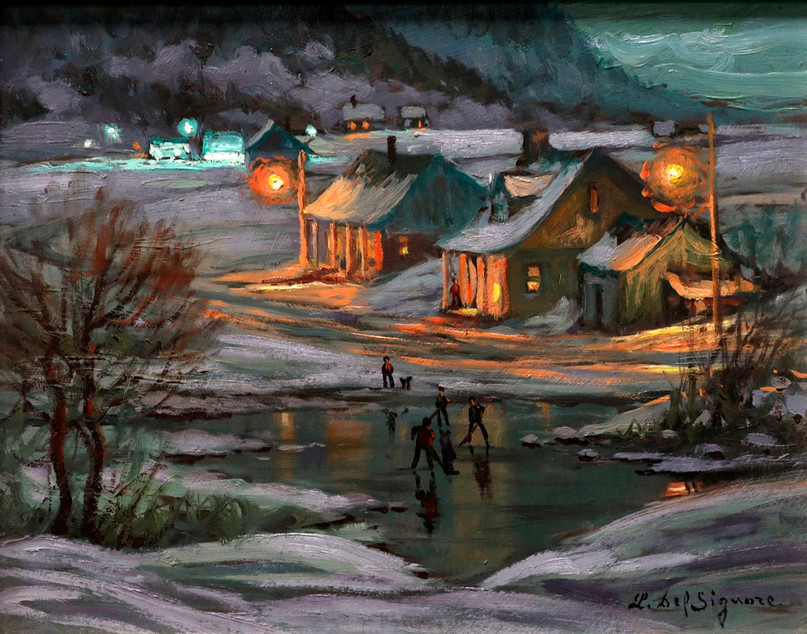 Sports “Les Morduex De L'Hockey” by Littorio Del – oil on panel.