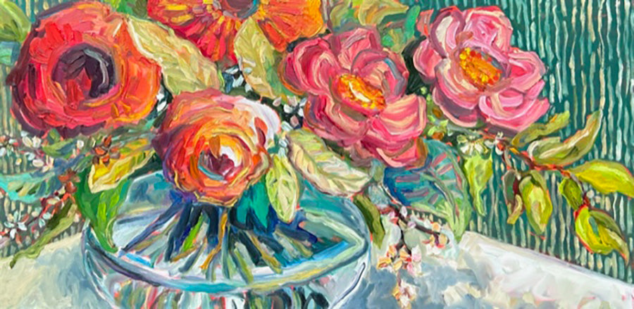 Floral “Rebel Child” by Vanessa Drew – oil on canvas.
