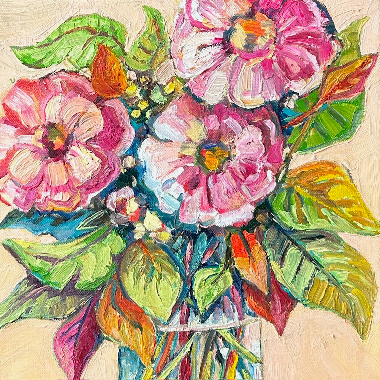 Floral “Fresh” by Vanessa Drew – oil on canvas.