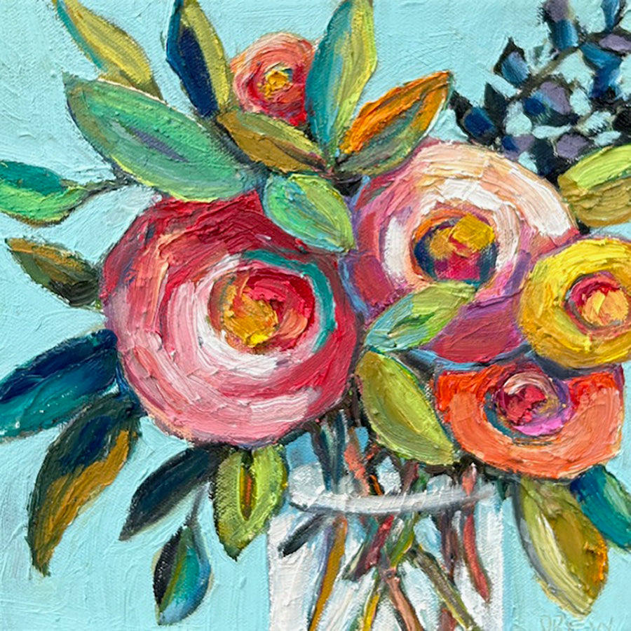 Floral “Captive” by Vanessa Drew – oil on canvas.