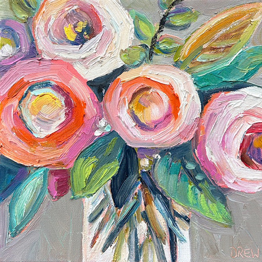 Floral “Splendor” by Vanessa Drew – oil on canvas.