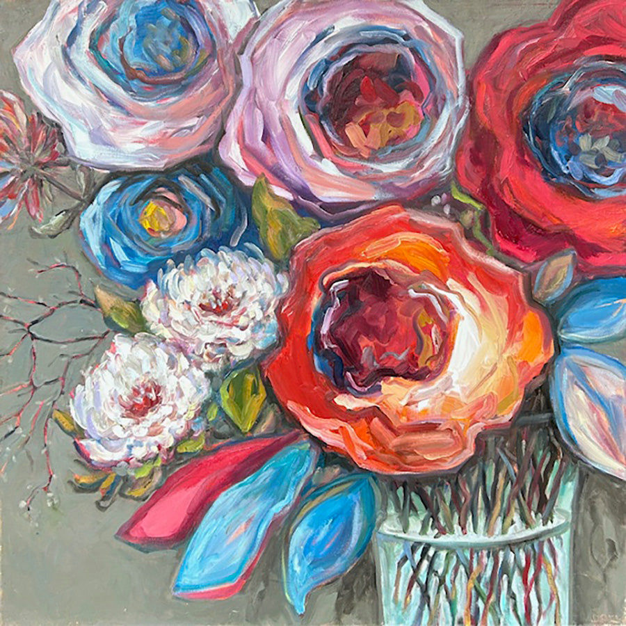 Floral “Moonlit” by Vanessa Drew – oil on canvas.