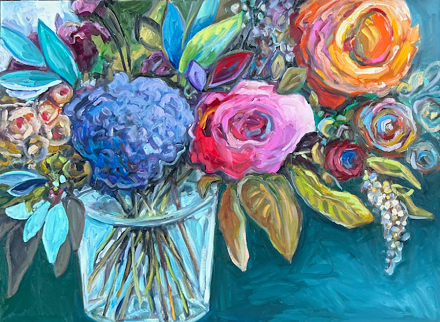 Floral “Daydreaming” by Vanessa Drew – oil on canvas.