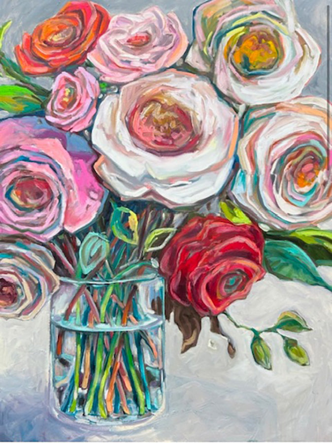 Floral “Come Together” by Vanessa Drew – oil on canvas.