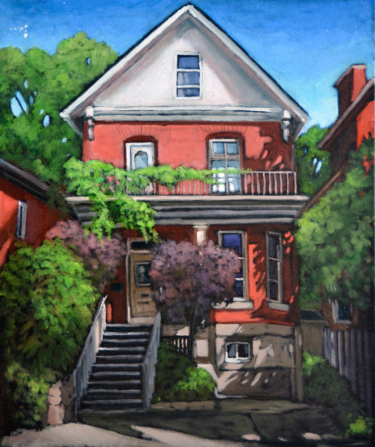 Cityscape “August Sunshine” by Kari Duke – oil on canvas.