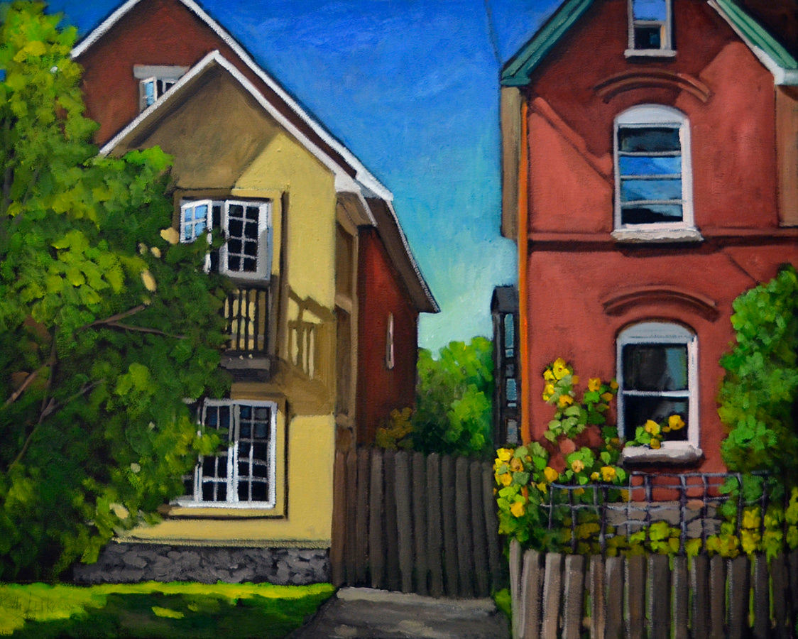 Cityscape “Sun Bathers” by Kari Duke – oil on canvas.