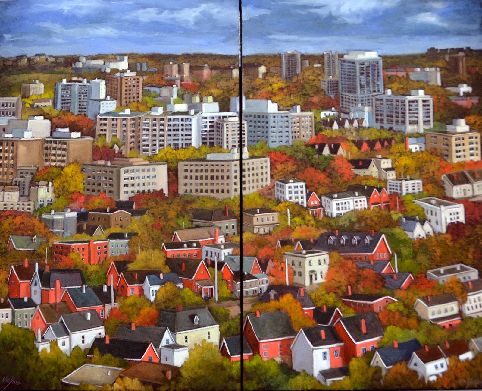 Cityscape “As I See It Diptych” by Kari Duke – oil on canvas.