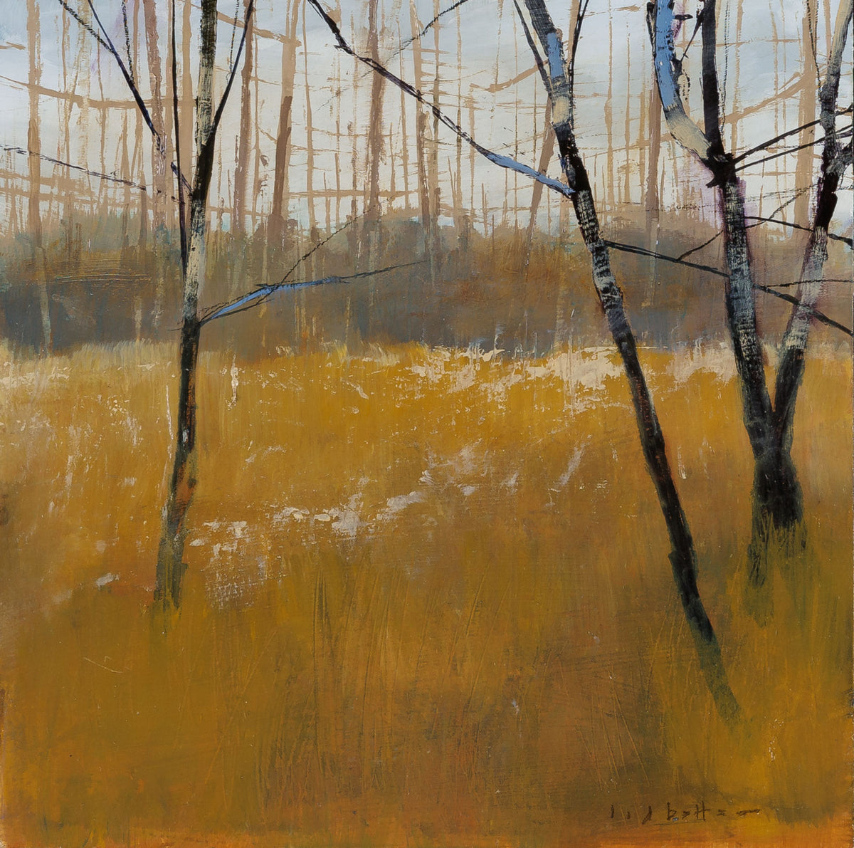 David Lidbetter, "Field of Gold," oil on panel, 12 x 12 in, contemporary landscape painting, framed