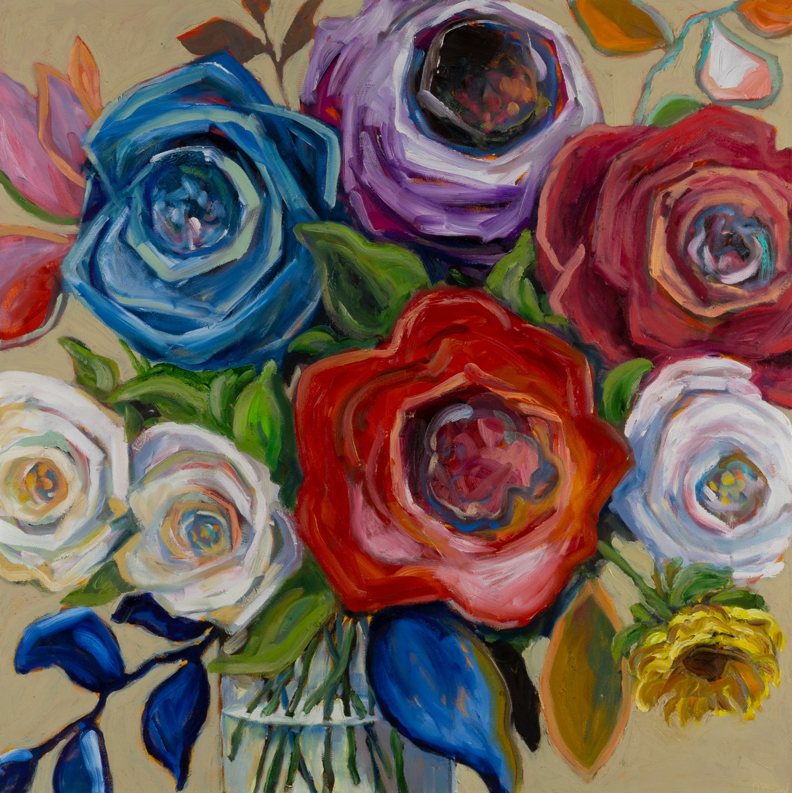 Floral “Crimson Crush” by Vanessa Drew – oil on canvas.
