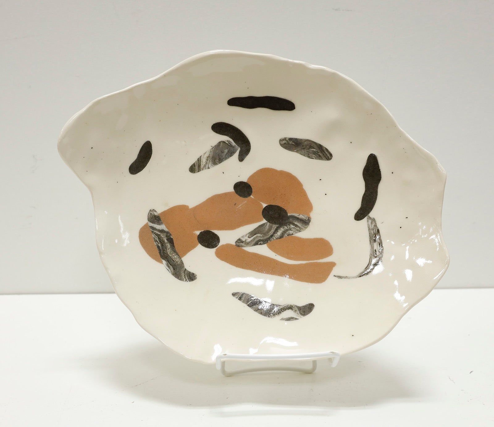 Sculpture “Cream & Black Abstract Dish” by Dina Egar.