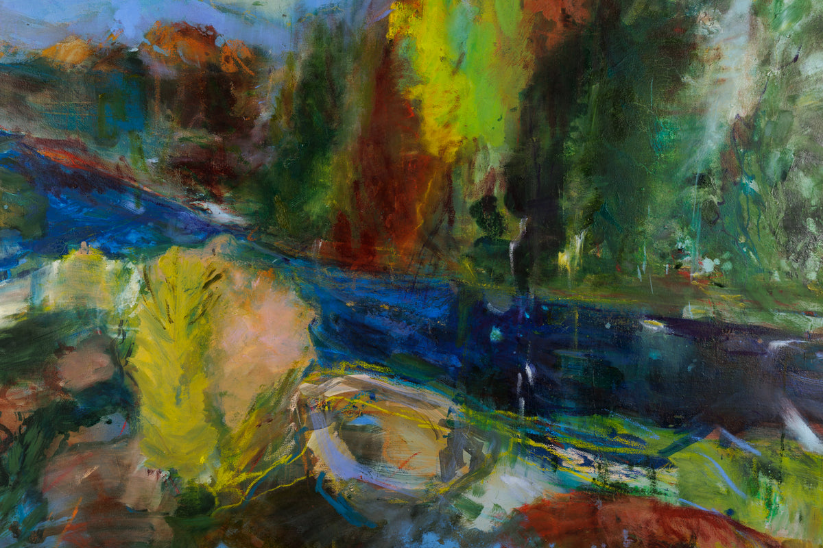 Elizabeth Haney, "Sacramento River," detail 1, oil on canvas