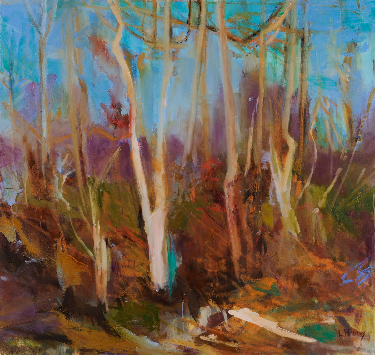 Elizabeth Haney, "The Flame," oil on canvas, 36 x 36 in, contemporary landscape painting, unframed canvas