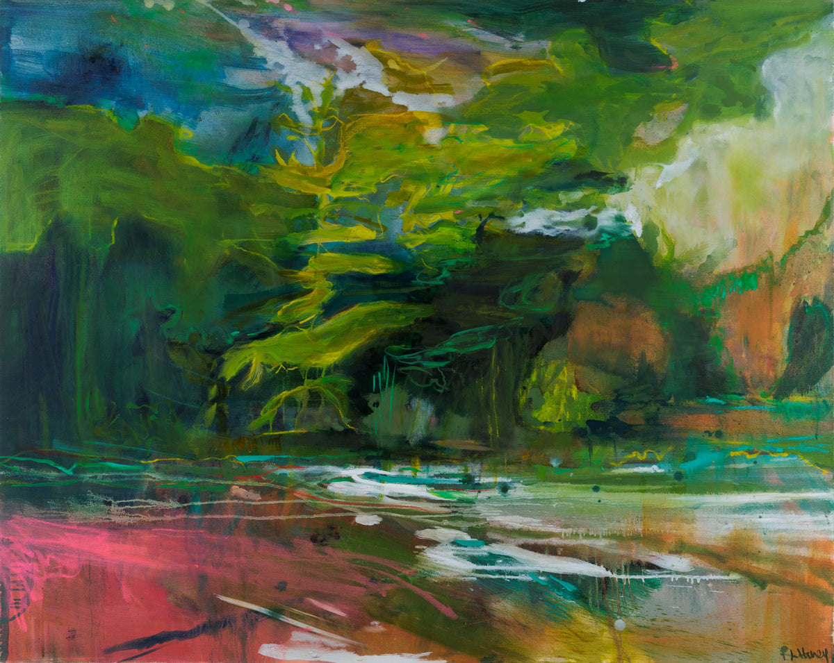Elizabeth Haney, "North Shore Huron," oil on canvas, 48 x 68 in, abstract landscape painting, unframed canvas